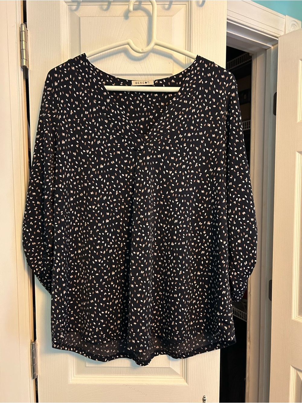 Beacon Navy Blouse with White Dot Print